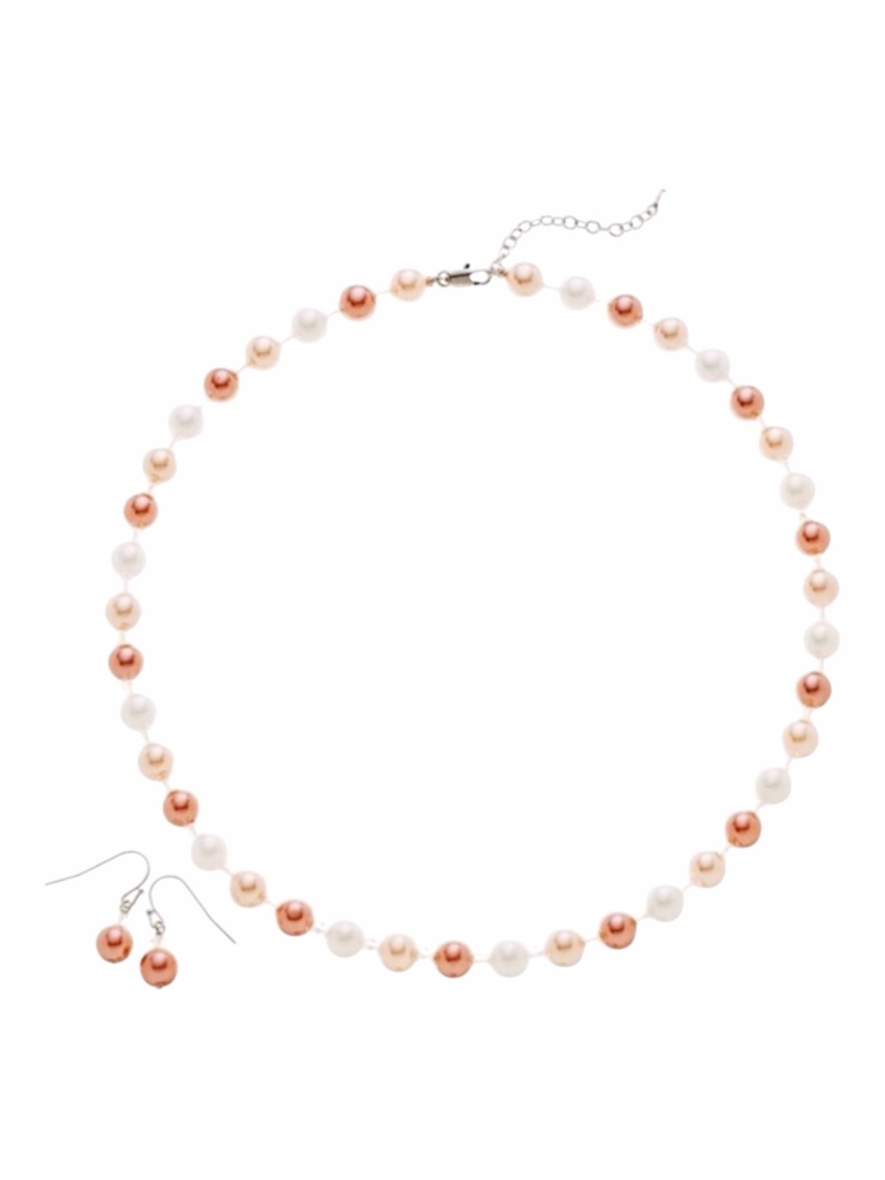 Genuine Mother of Pearl Peach & White Necklace & Earrings Boxed  Set | Bridal
